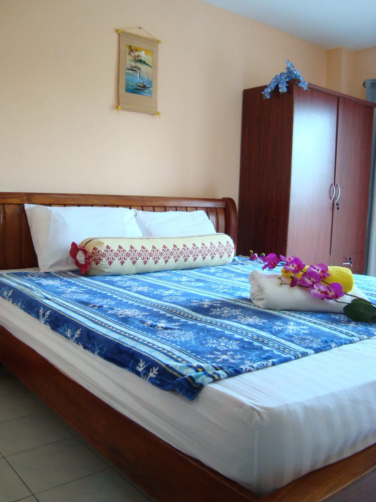 Example furnished room with one double bed